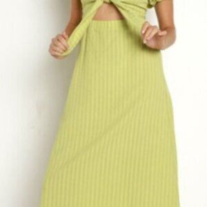 NWT Show Me Your MuMu ‘Gabrielle’ Tie-Front Midi Dress Pear Green XS Puff Sleeve